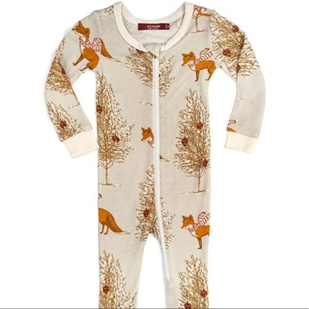 Milkbarn Bamboo Fox Woodland Print Zipper Footless Pajamas 3-6 M Cottagecore